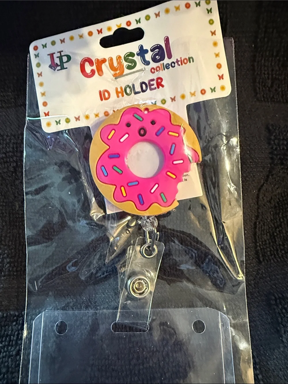 Pink Donut ID Badge Holder with Retractable Clip